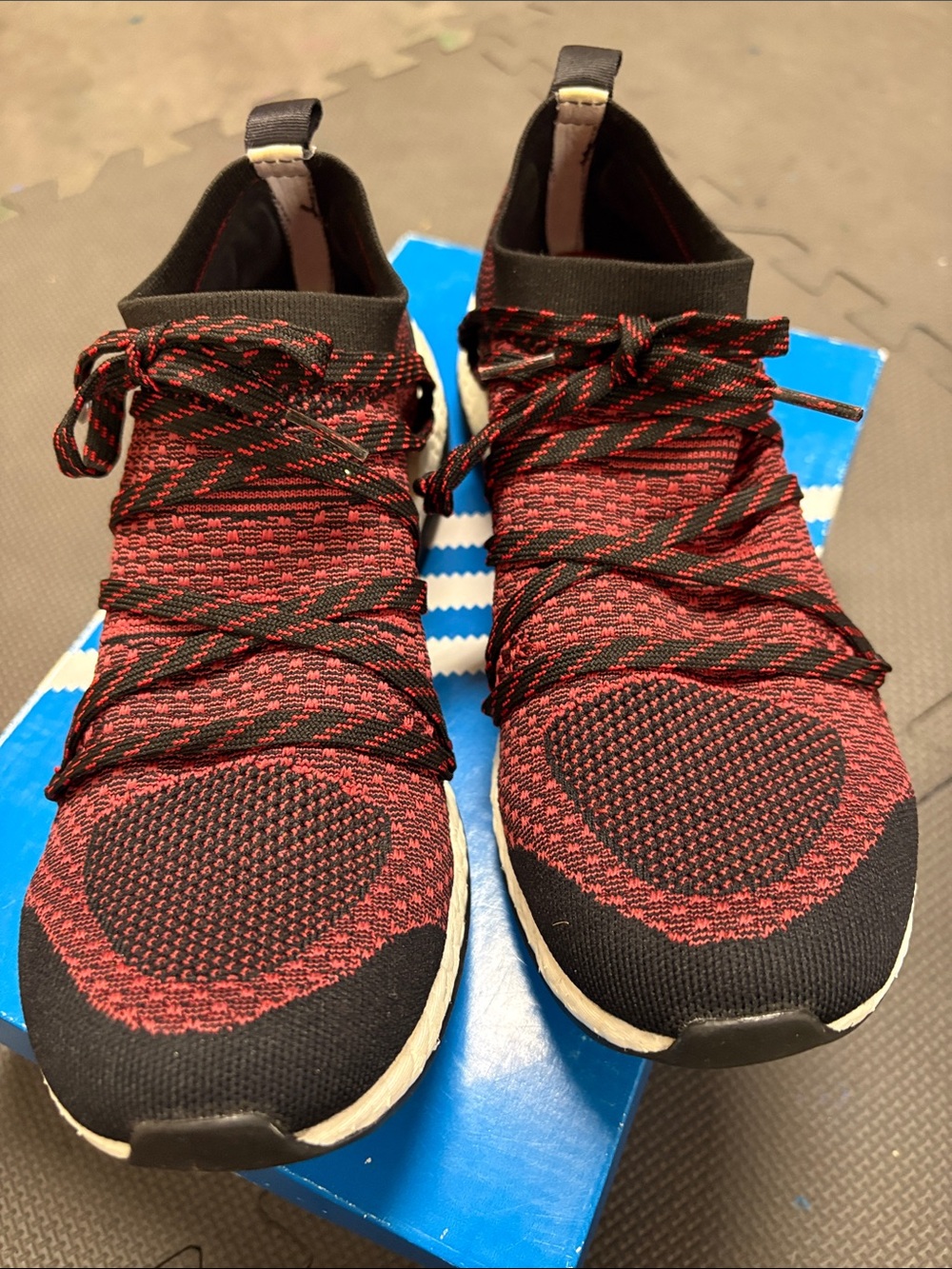 Adidas by Stella McCartney Red and Black Knit Lace-Up Athletic Sneakers